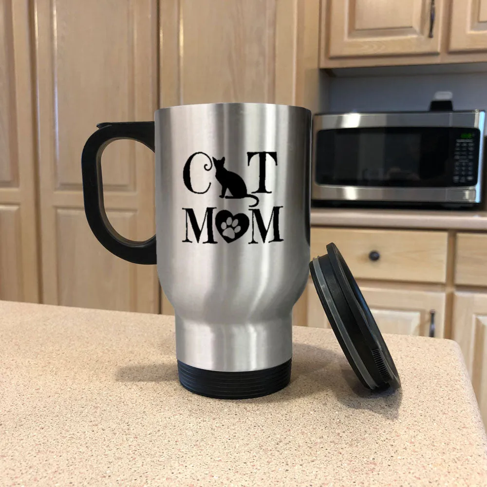 Metal Coffee and Tea Travel Mug Cat Mom Heart