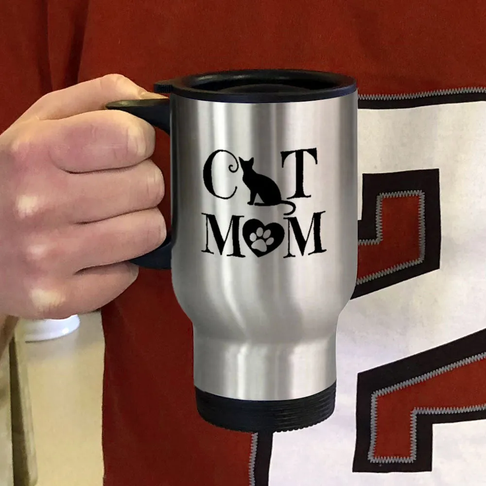 Metal Coffee and Tea Travel Mug Cat Mom Heart