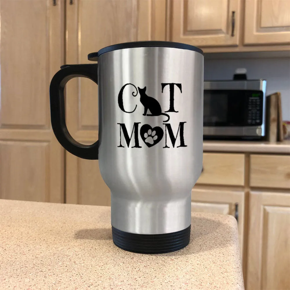 Metal Coffee and Tea Travel Mug Cat Mom Heart