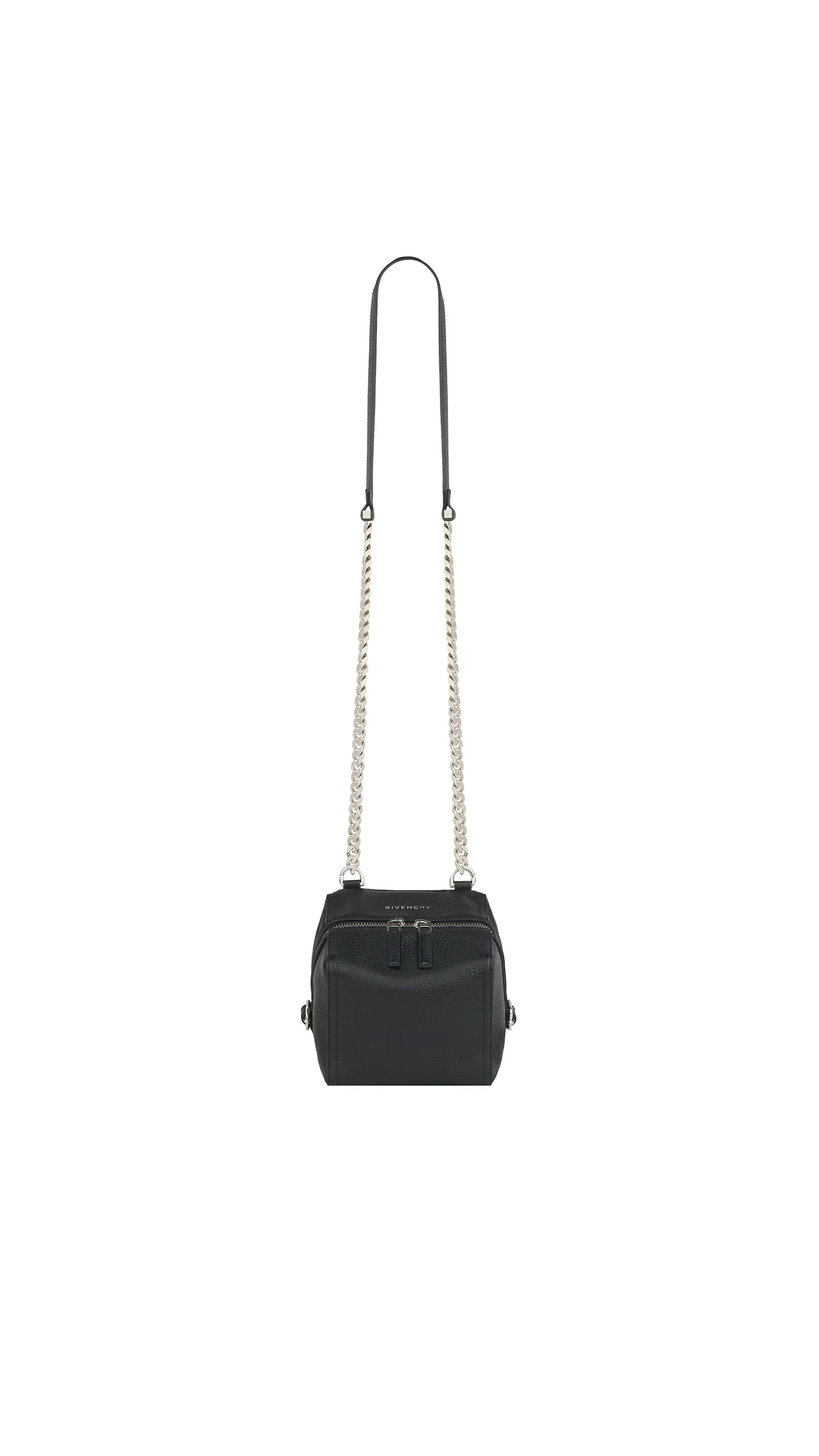 Mini Pandora Bag In Grained Leather With Chain - Black