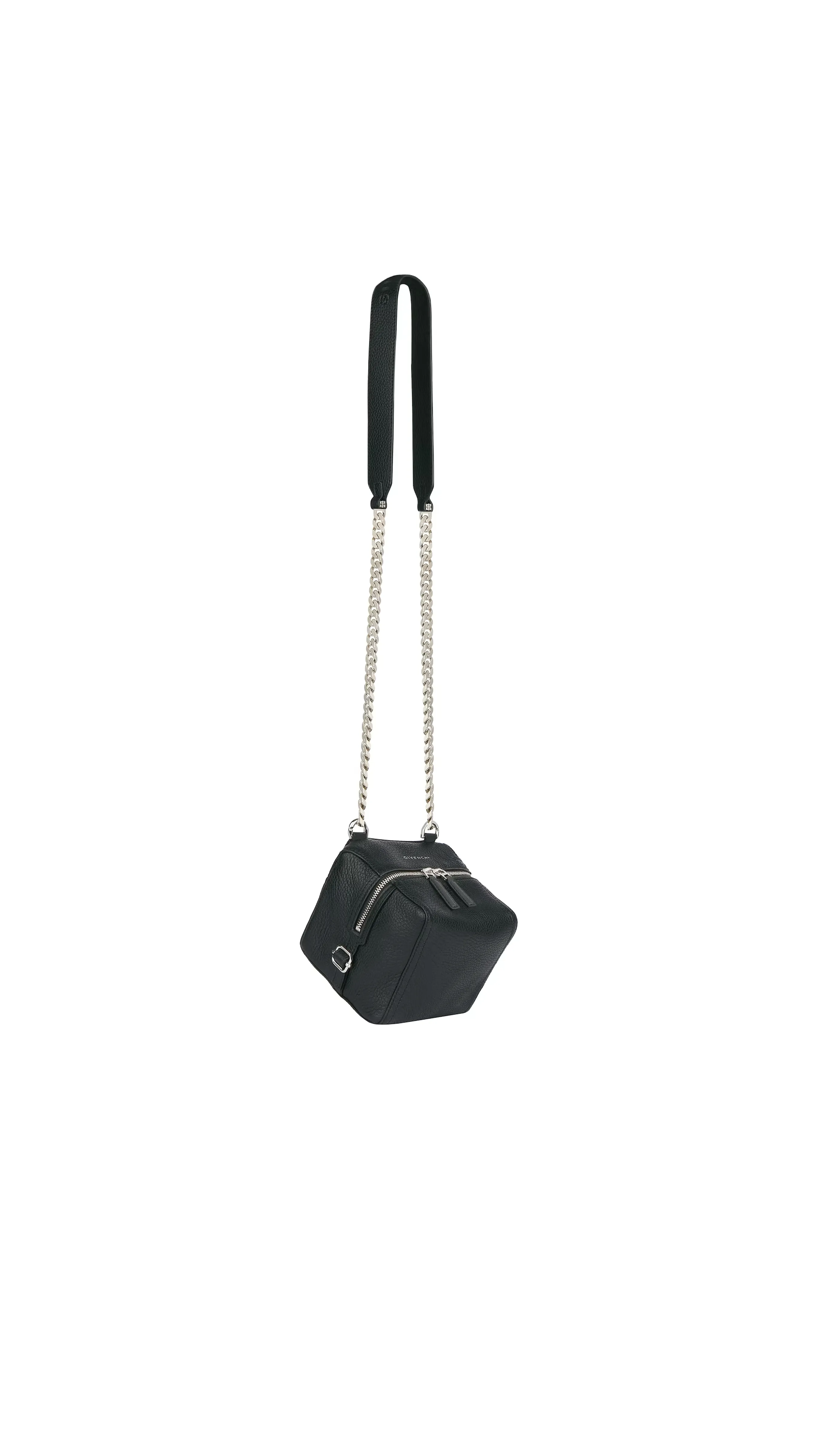 Mini Pandora Bag In Grained Leather With Chain - Black