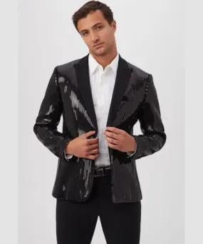 Mr Turk Coleman Sequin Blazer With Peaked Lapel / Black 38