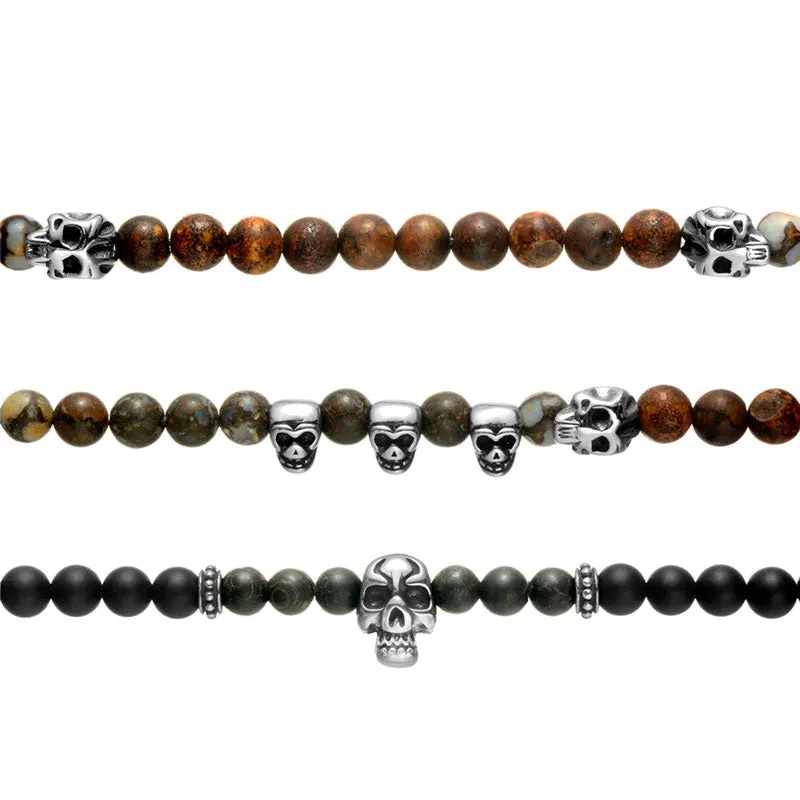 Natural Stone Stainless Steel Skull Bracelets