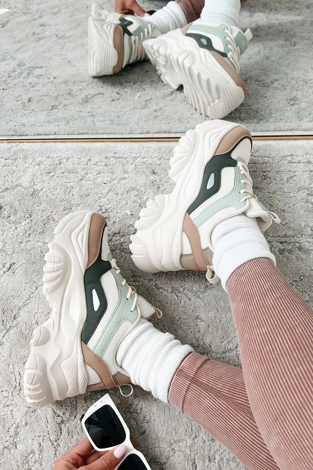 New Kicks Chunky Platform Sneakers (Khaki Multi)