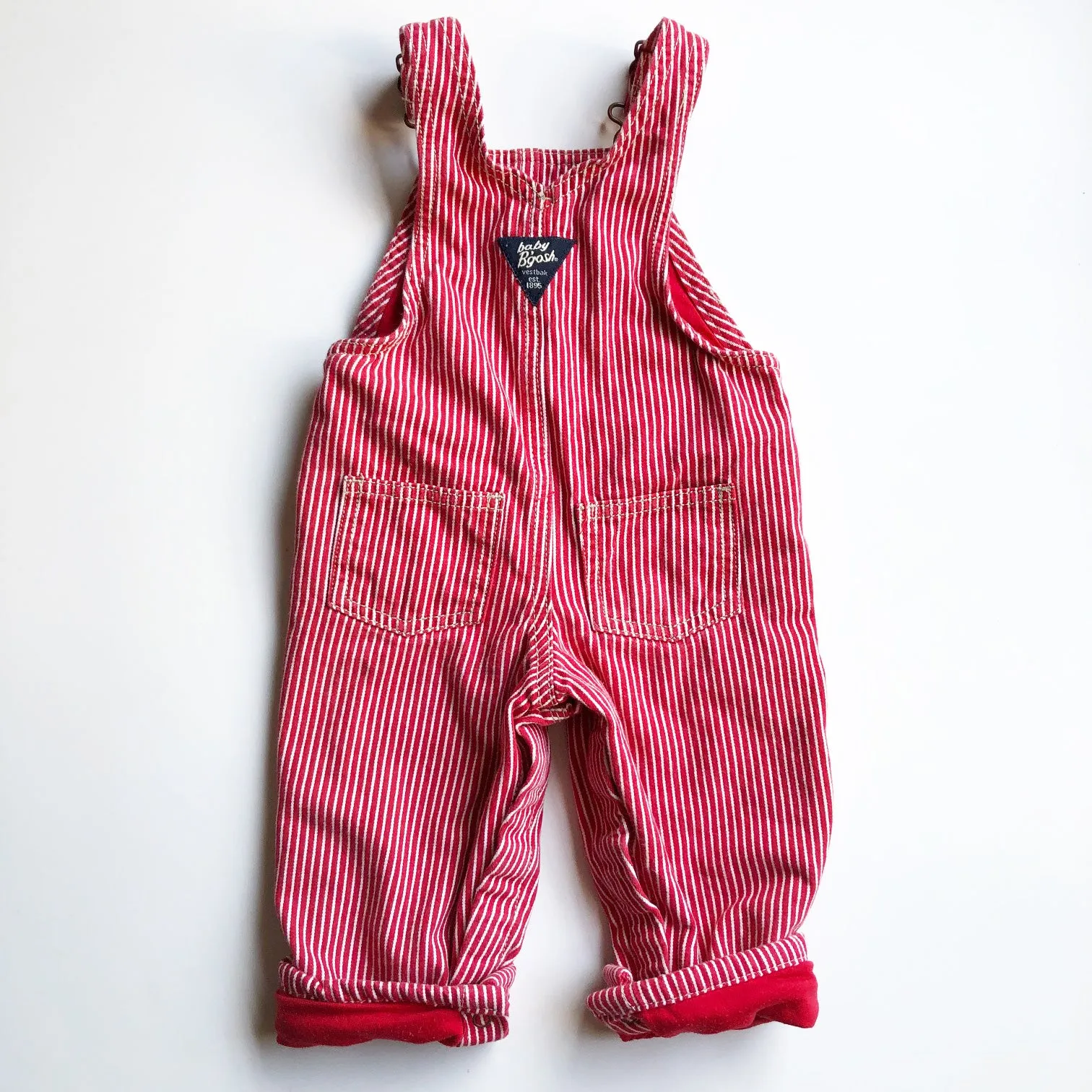 Osh Kosh Red and White Hickory Stripe Lined Overalls size 12 months