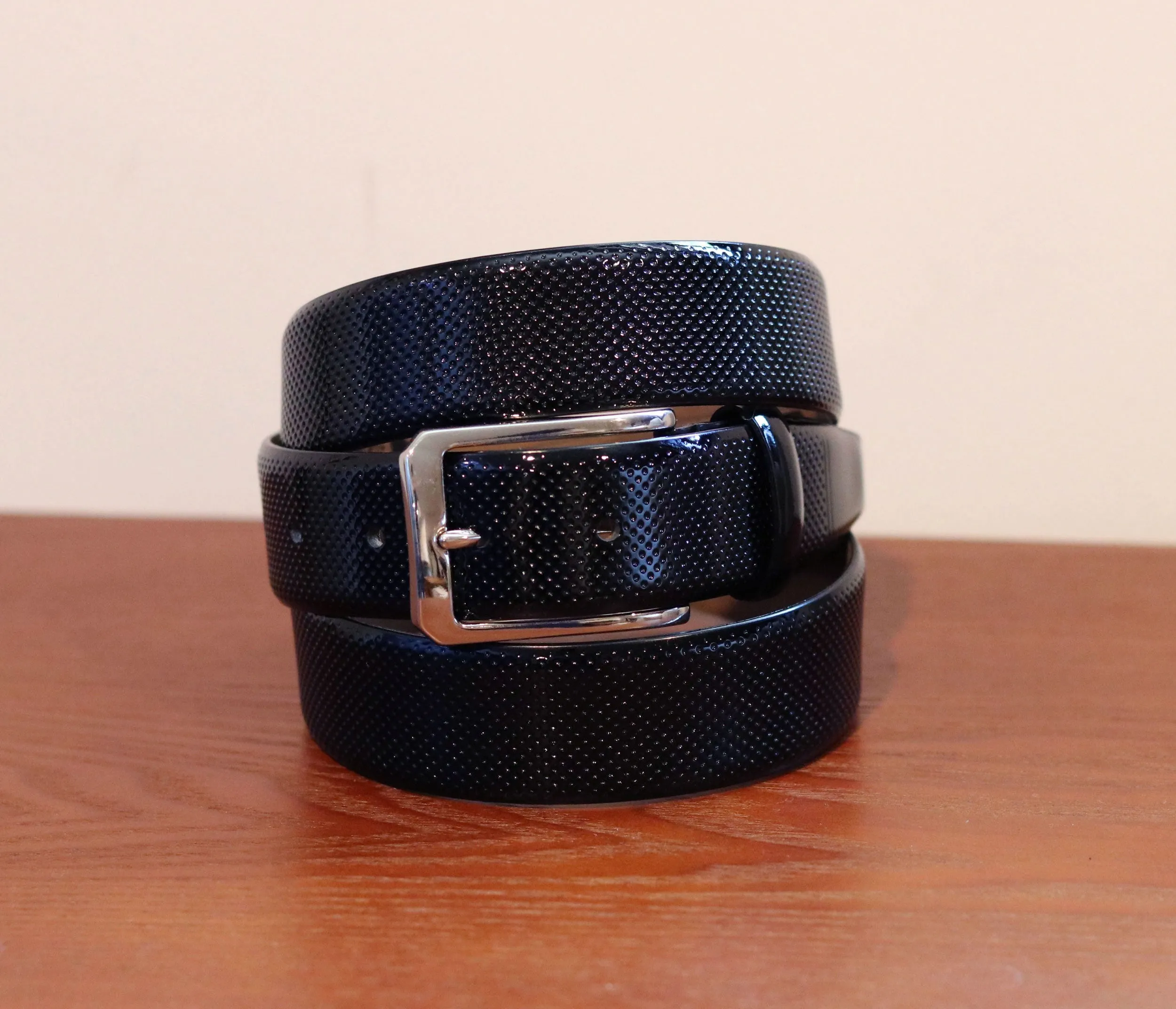 Perforated Patent Leather Belt Navy