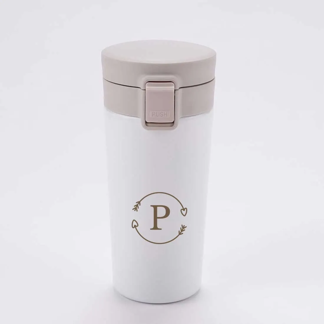 Personalized Travel Coffee Mug Insulated With Name Initials Monogram Engraved (380 ML) - Circle