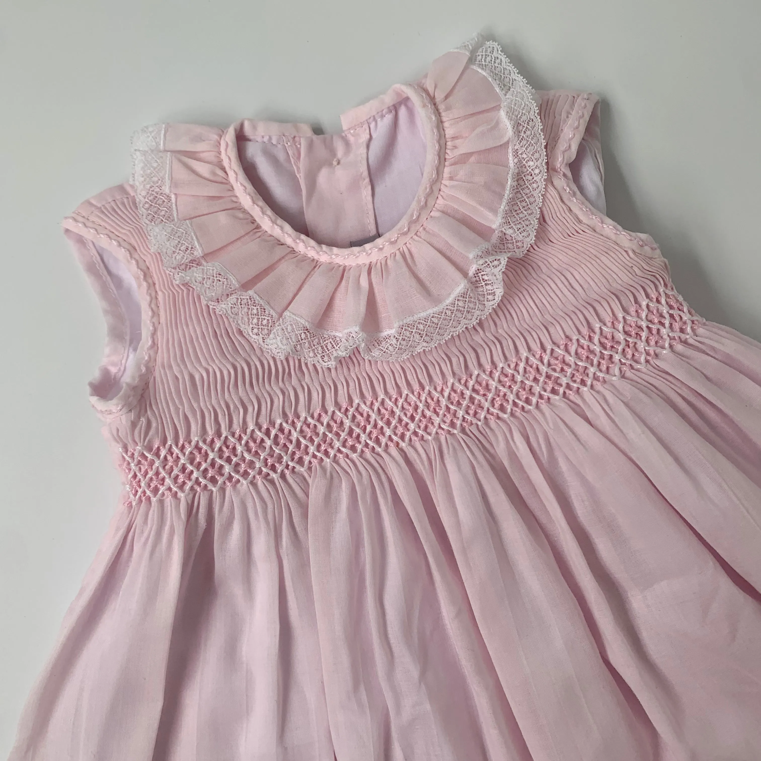 Pink Traditional Smocked Dress With Lace Collar: 9 Months