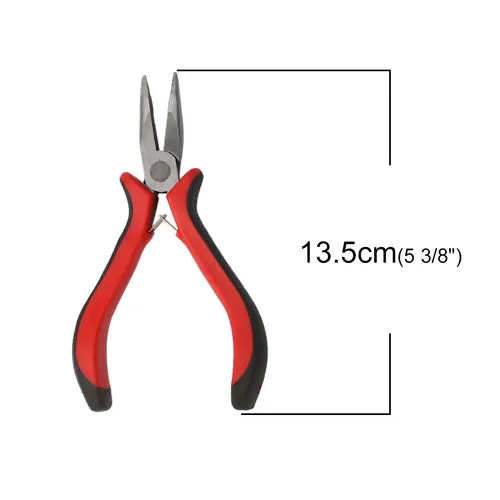 Pliers, Bent Nose, Rubber And Nickel Plated Steel, Red And Black, 13.5cm