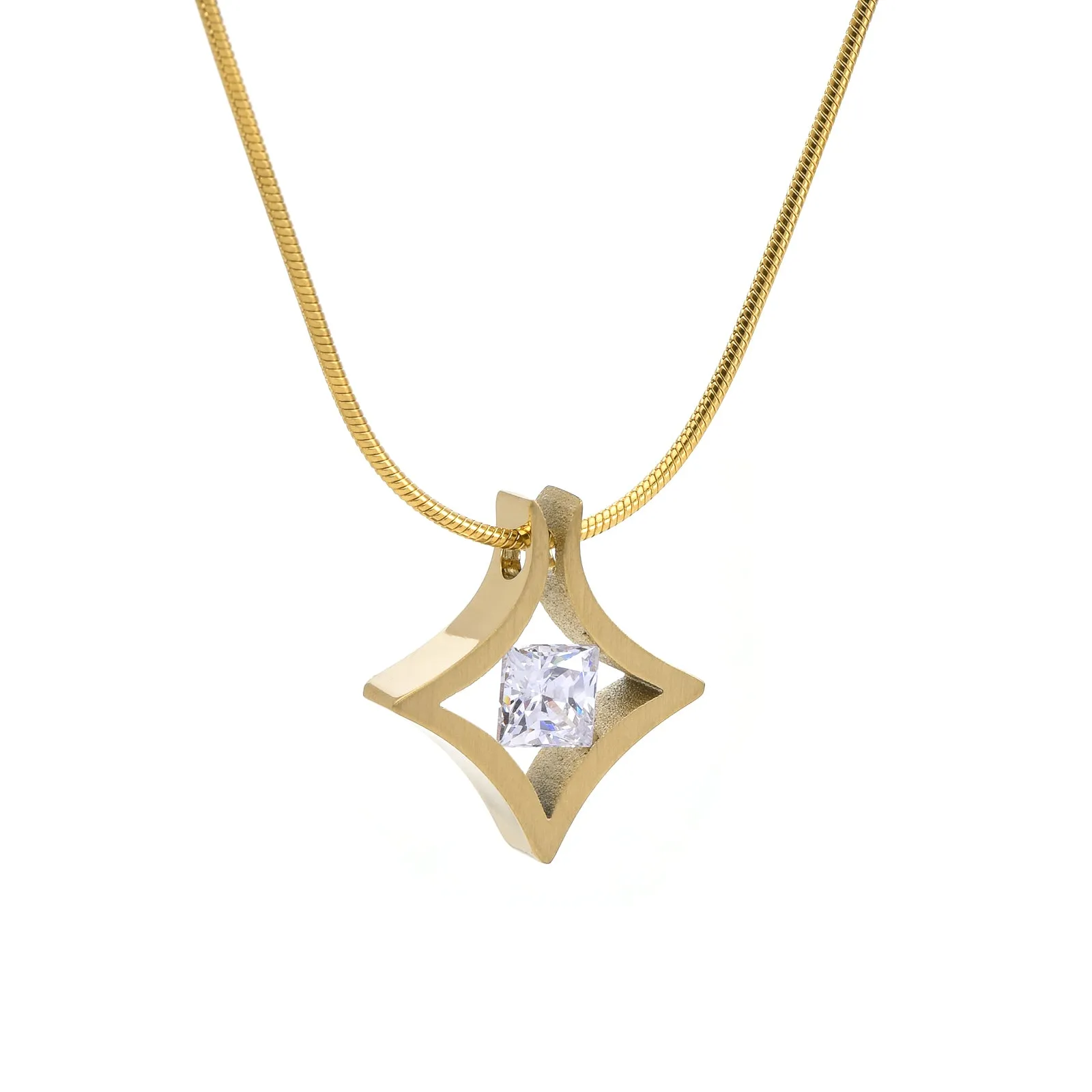 PT124G B.Tiff Natal 1 ct Princess Cut Gold Plated Stainless Steel Pendant Necklace