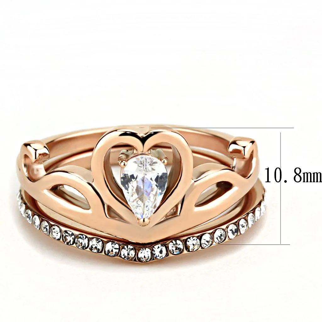 Rose Gold Stainless Steel Princess CZ Ring