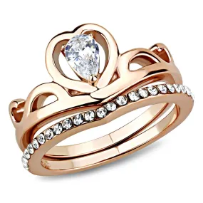 Rose Gold Stainless Steel Princess CZ Ring