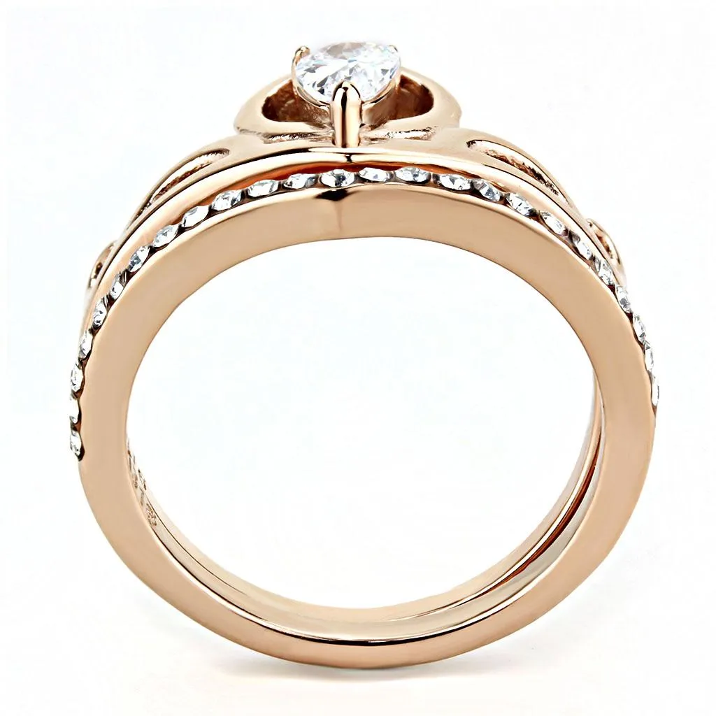 Rose Gold Stainless Steel Princess CZ Ring