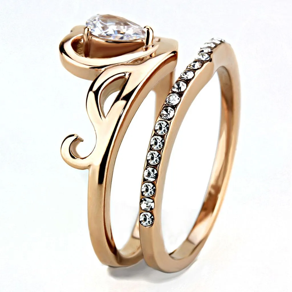 Rose Gold Stainless Steel Princess CZ Ring