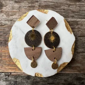 Samantha - Wood & Leather Earrings - Walnut