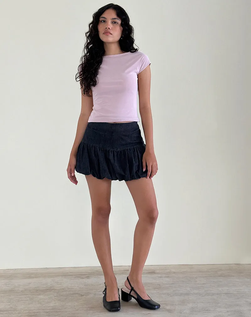 Sisila Puffball Mini Skirt in Chambray Indigo