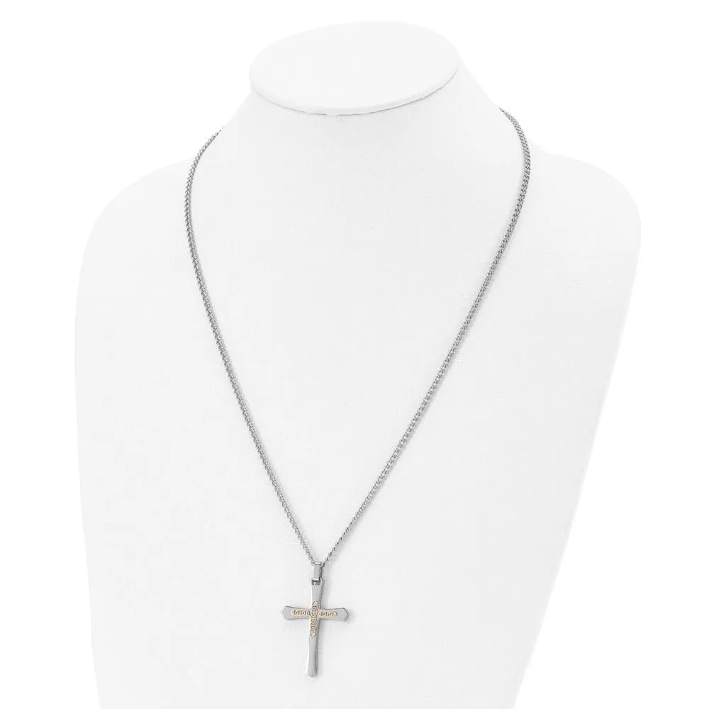 Stainless Steel & 14k Yellow Gold Accent Cross Necklace, 24 Inch