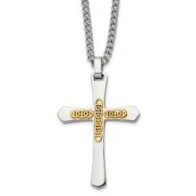 Stainless Steel & 14k Yellow Gold Accent Cross Necklace, 24 Inch