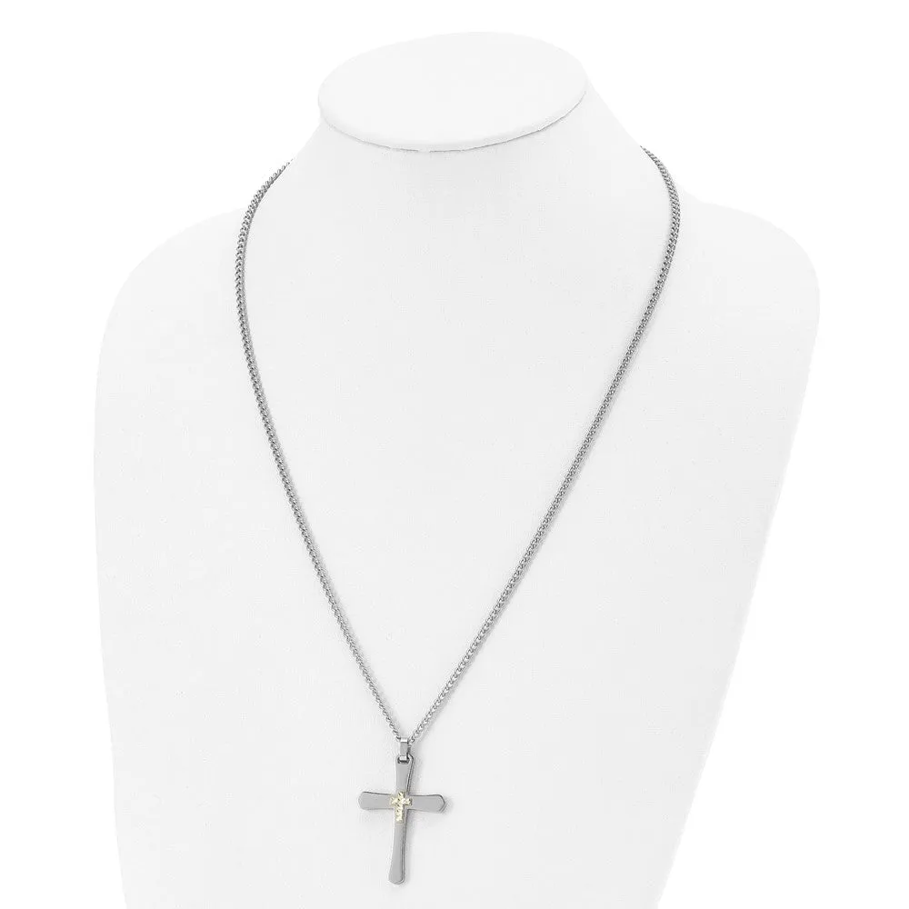 Stainless Steel & 14k Yellow Gold Accent D/C Cross Necklace, 24 Inch