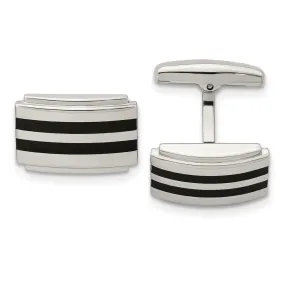 Stainless Steel & Black Rubber Convex Rectangle Cuff Links, 20 x 12mm