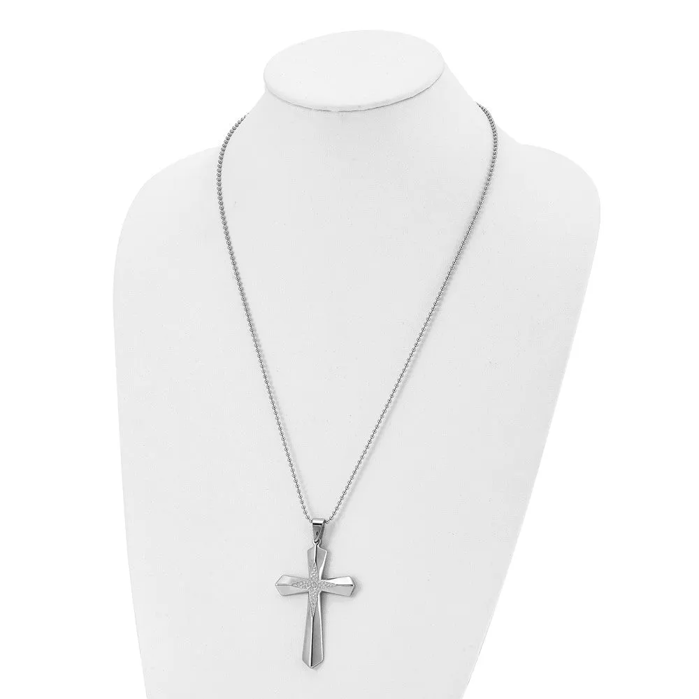 Stainless Steel & CZ Large Passion Cross Necklace, 24.5 Inch