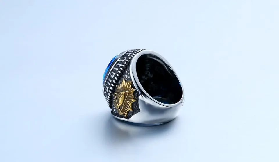 Stainless Steel Black Stone Antelope Skull Ring