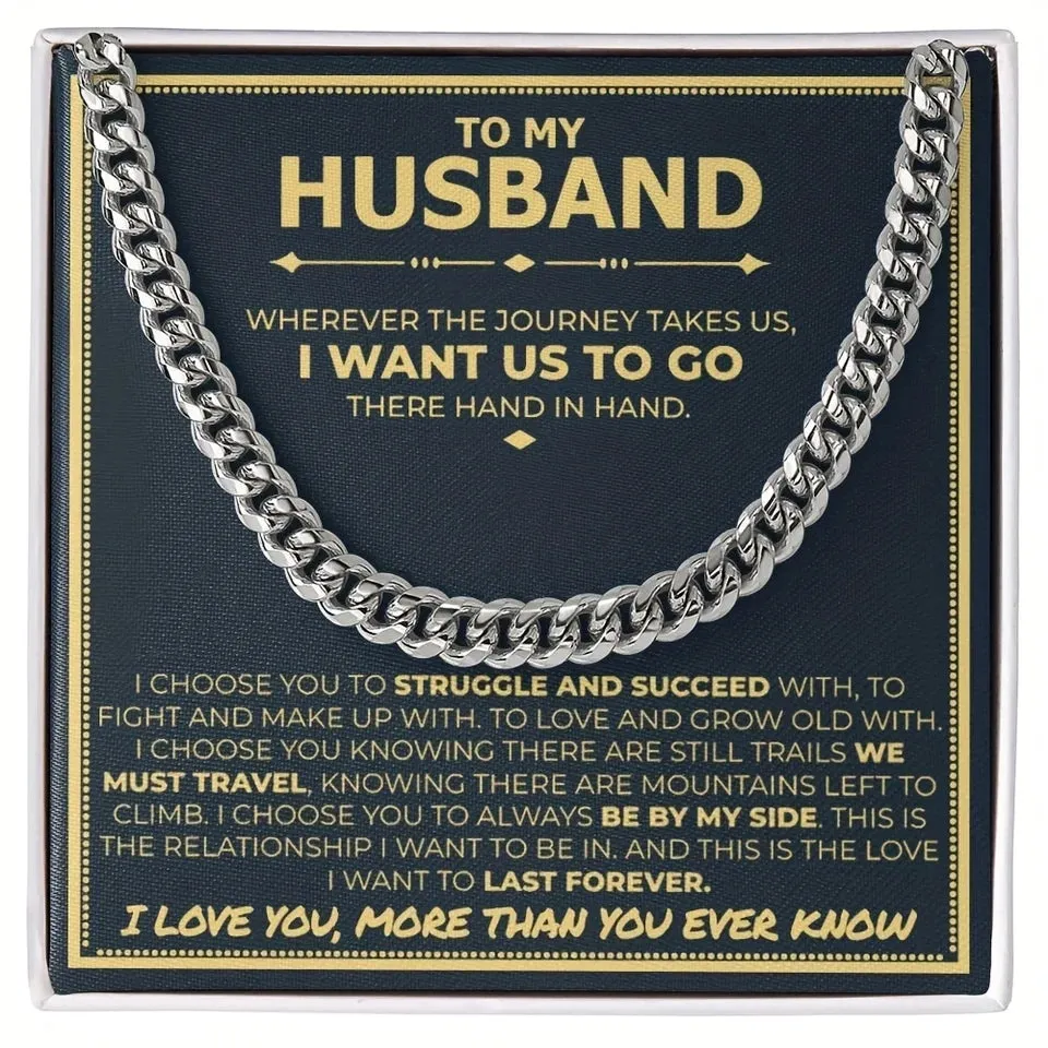 Stainless Steel Cuban Chain Necklace-  Husband Gift