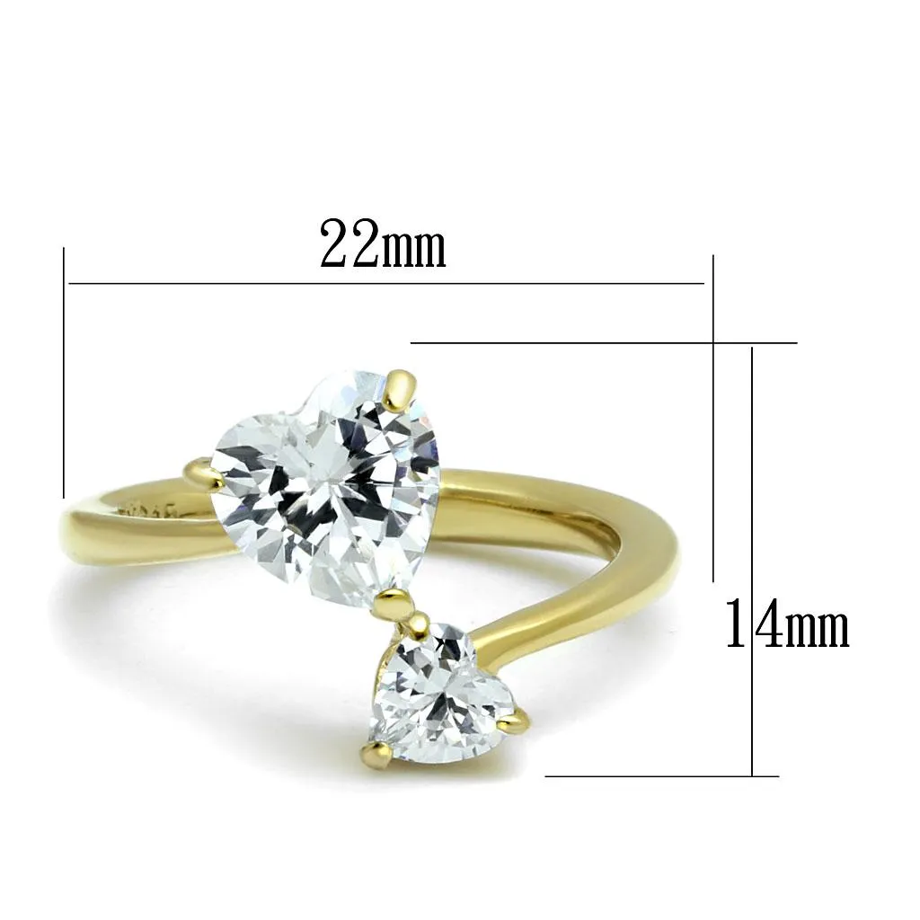 Stainless Steel Cubic Zirconia Double Heart Ring