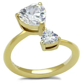 Stainless Steel Cubic Zirconia Double Heart Ring