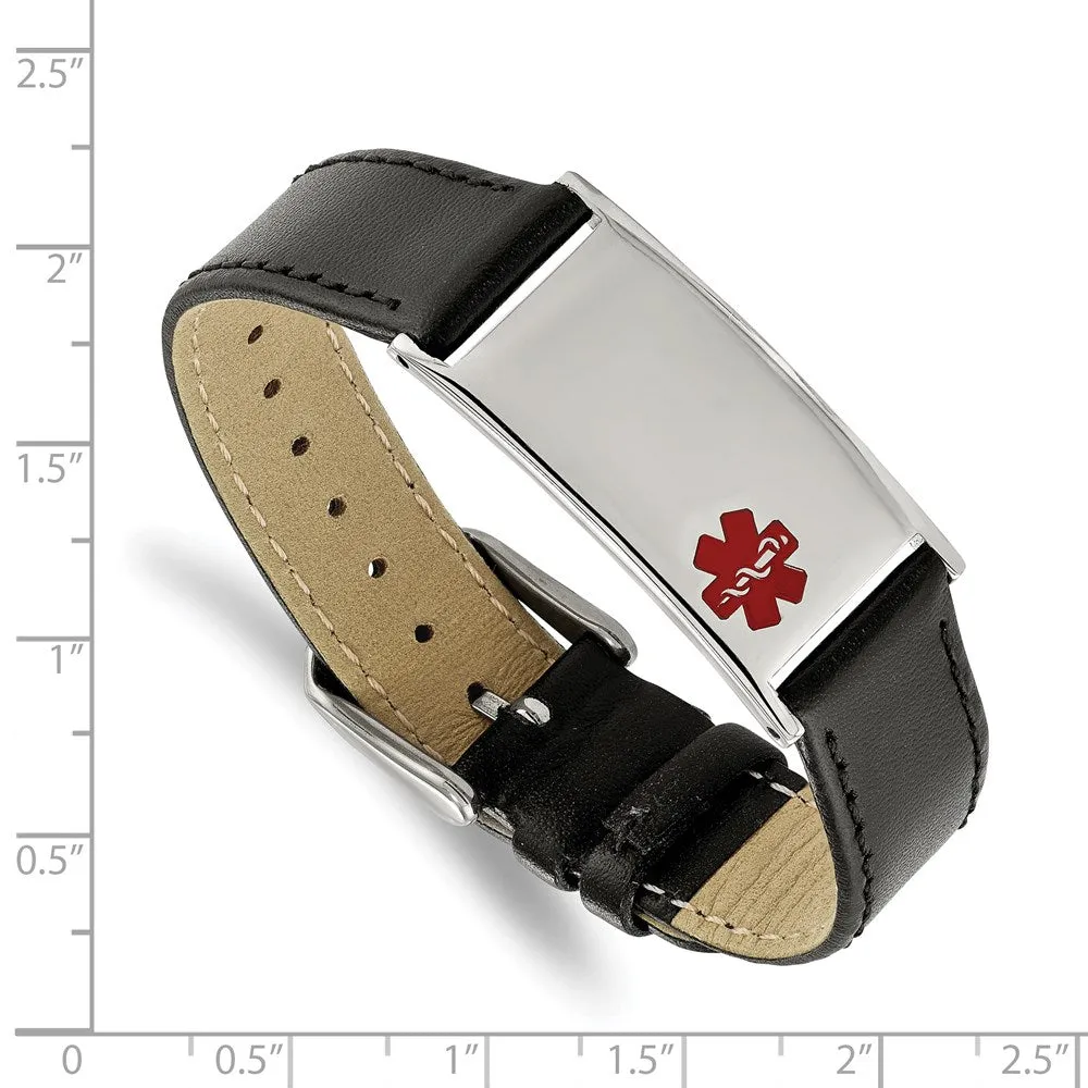 Stainless Steel Enamel Leather Medical I.D. Bracelet, 6.5 - 8.25 Inch