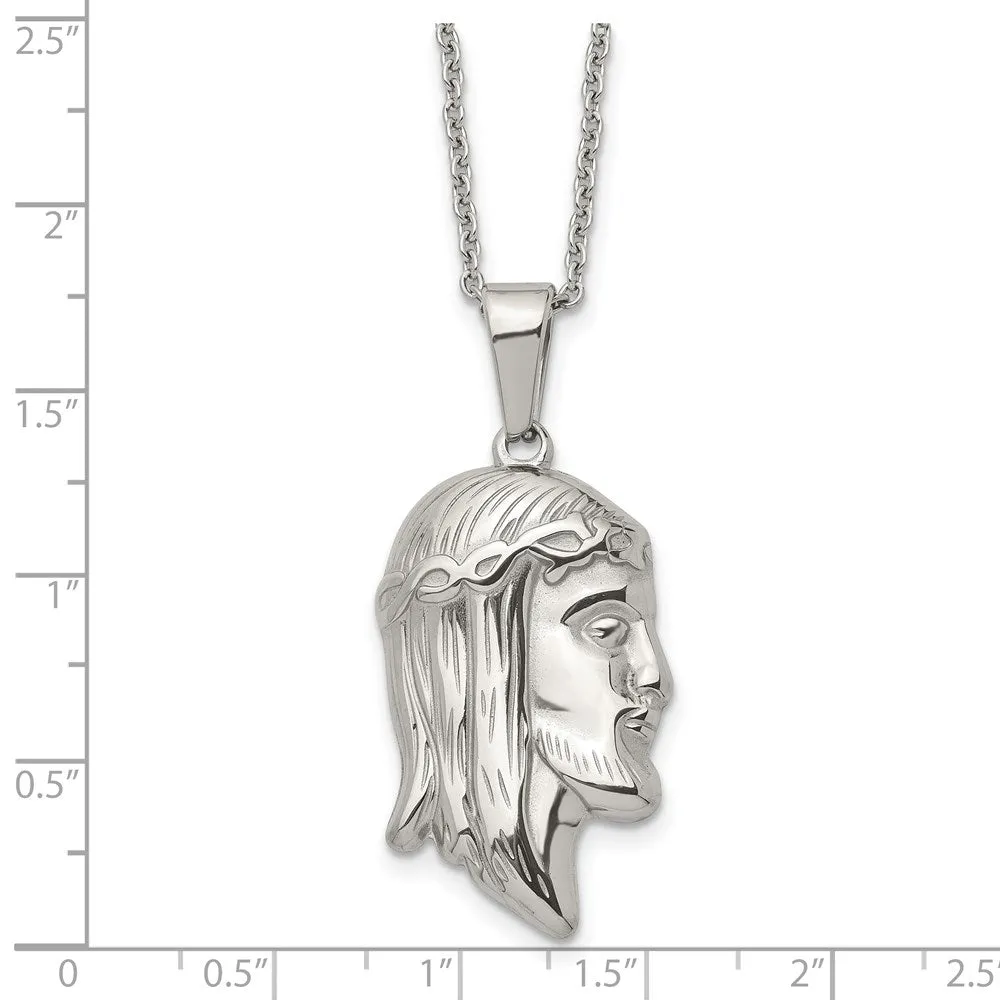 Stainless Steel Polished Jesus Profile Necklace, 22 Inch