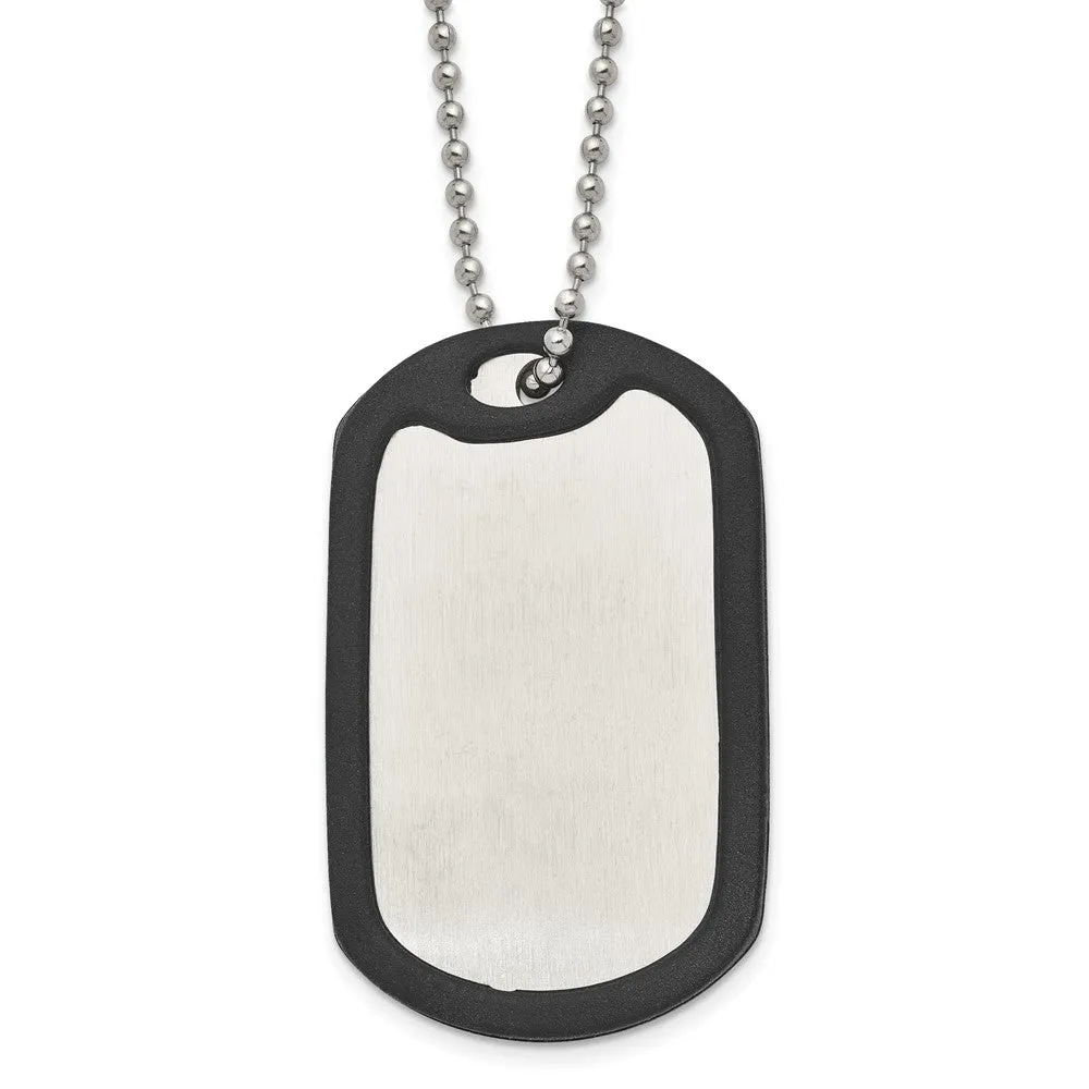 Stainless Steel Removeable Black Rubber Edge Dog Tag Necklace, 24 Inch