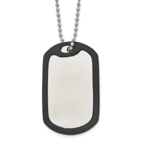 Stainless Steel Removeable Black Rubber Edge Dog Tag Necklace, 24 Inch