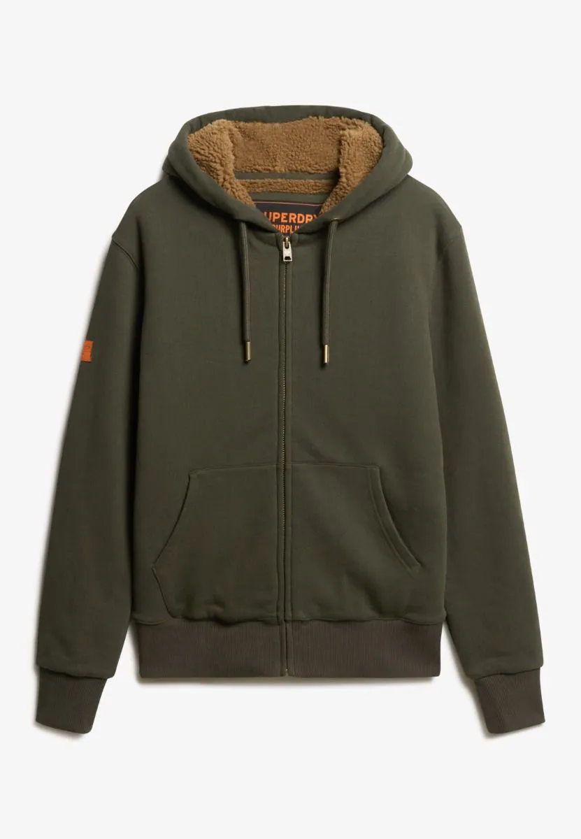 Superdry Borg Lined Warm Zip Up Hooded Sweatshirts Dark Green