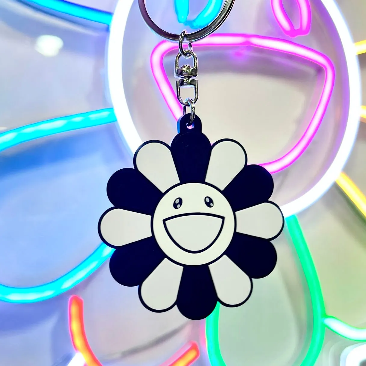 Takashi Murakami Kaikai Kiki Flower Rubber Keyring Grey Black (5cm)