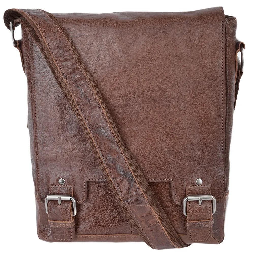 Tan Medium Leather Messenger Bag