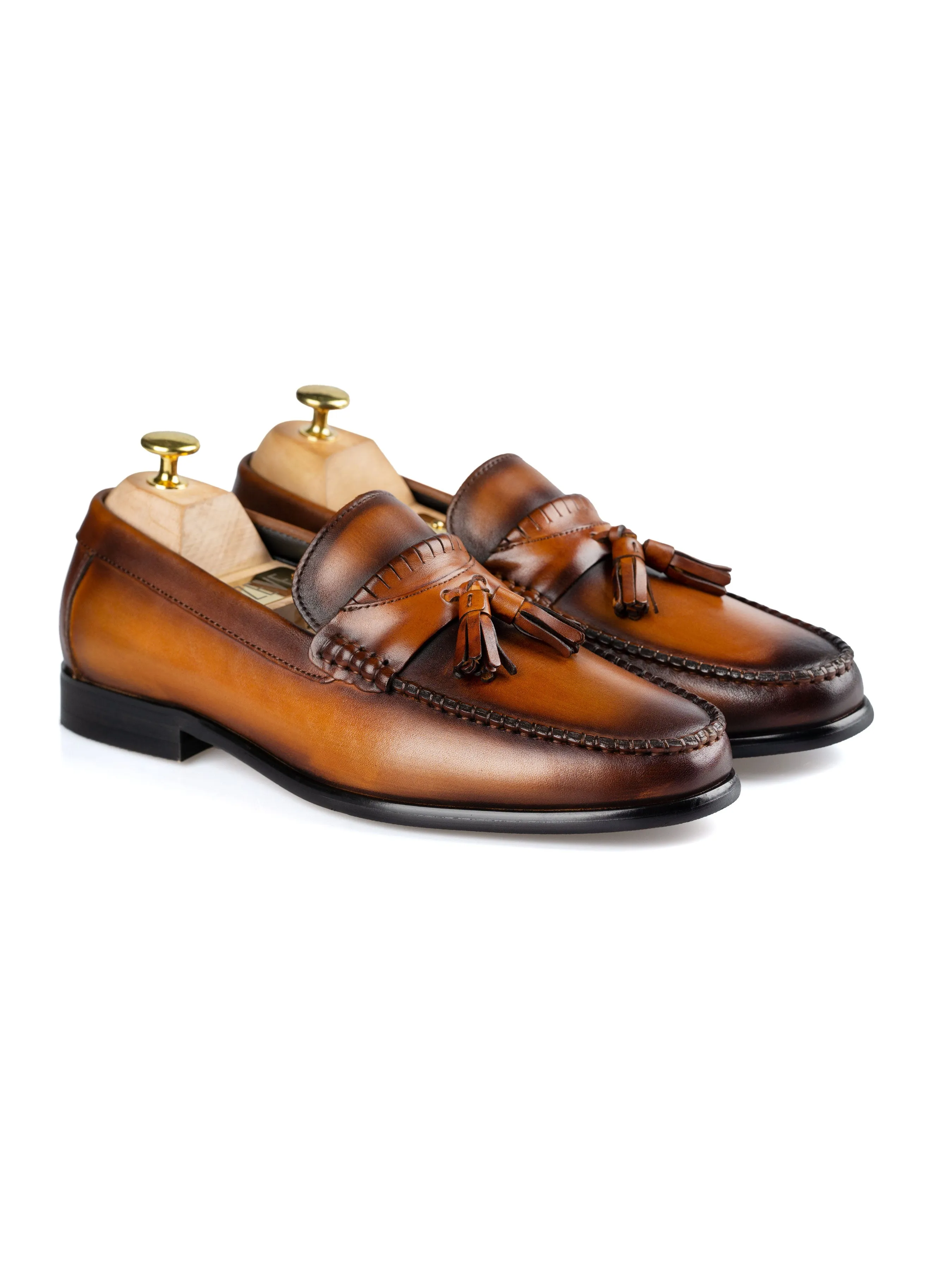 Tassel Moccasin Loafer - Cognac Tan (Hand Painted Patina)