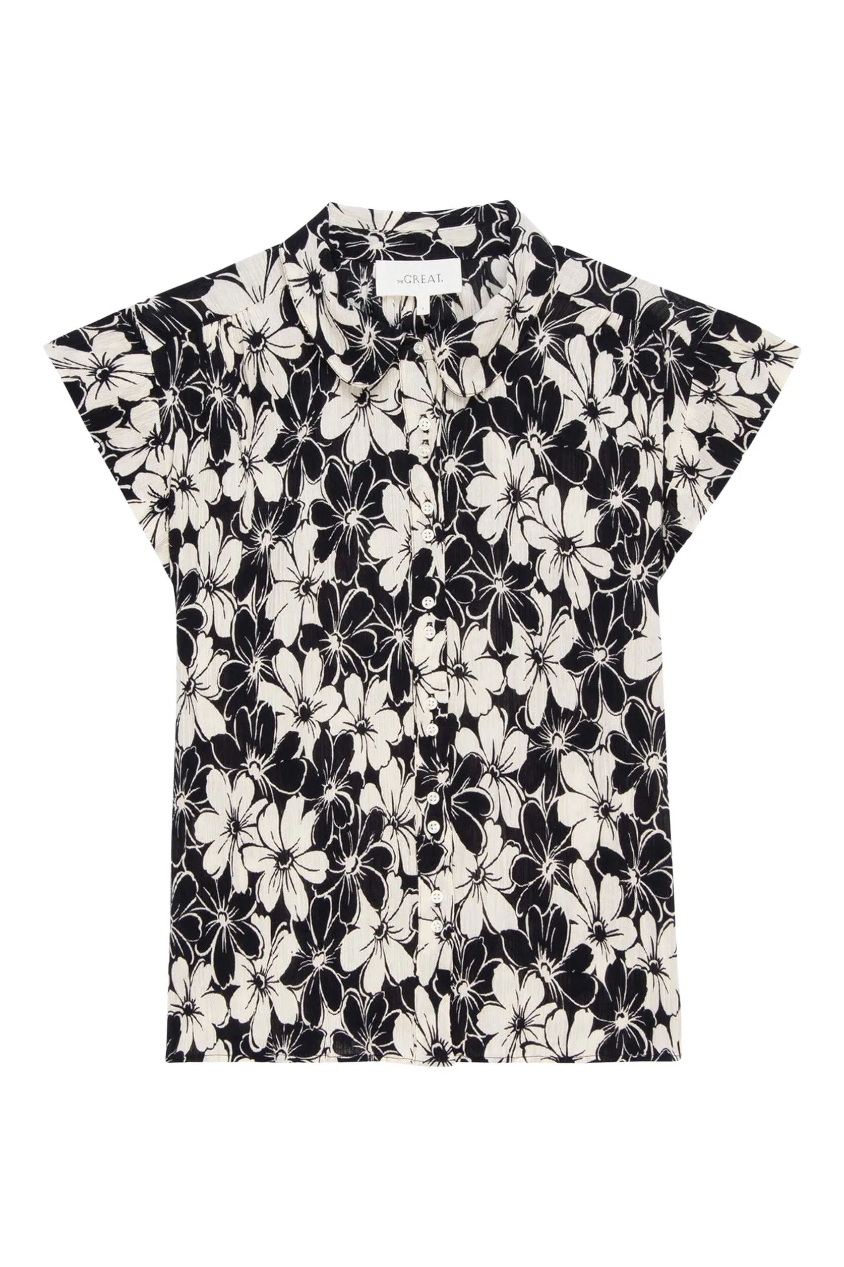 The Great Wren Top in Black and Cream Hibiscus Floral