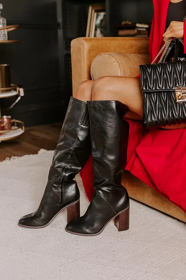 The Hudson Faux Leather Knee High Boot In Black