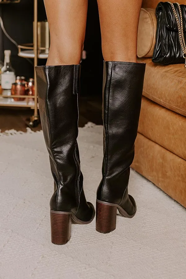 The Hudson Faux Leather Knee High Boot In Black