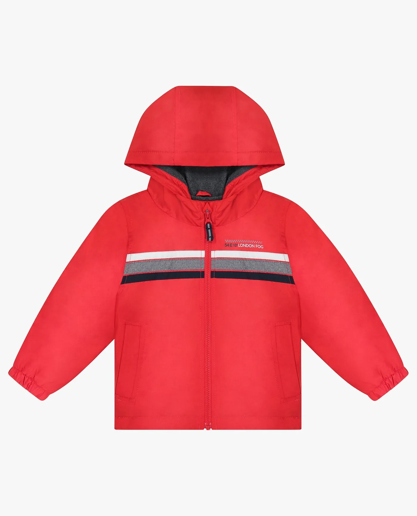 TODDLER BOYS ZIP FRONT HOODED SPORTY STRIPE RAINCOAT