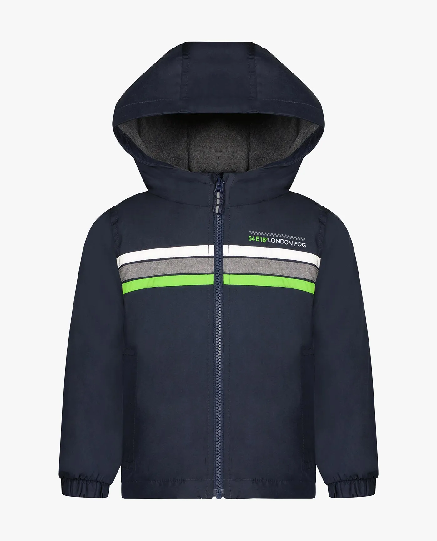 TODDLER BOYS ZIP FRONT HOODED SPORTY STRIPE RAINCOAT