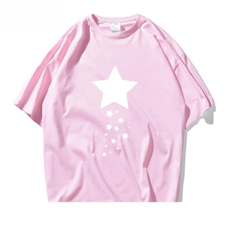 Unisex Summer Casual Cotton Star Printed Short Sleeve Artful T-shirts