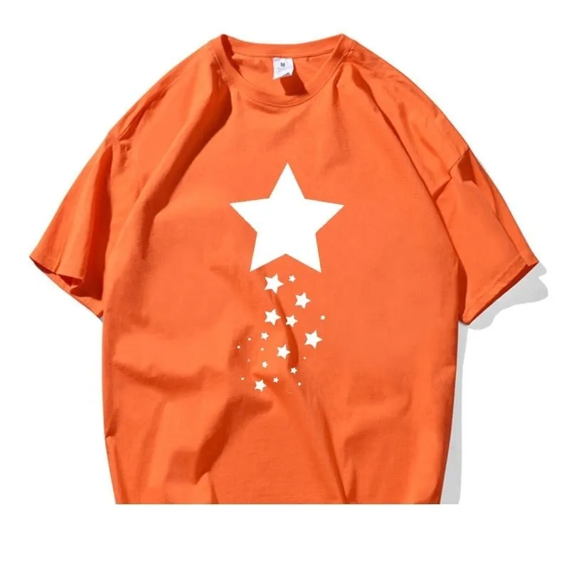 Unisex Summer Casual Cotton Star Printed Short Sleeve Artful T-shirts