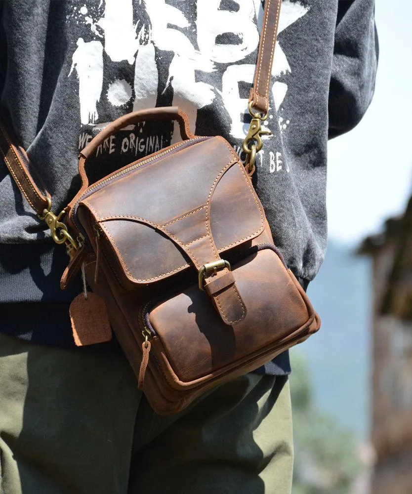 Vintage Brown Tie Dye Calf Leather Mini Messenger Bag