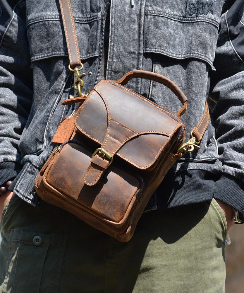 Vintage Brown Tie Dye Calf Leather Mini Messenger Bag