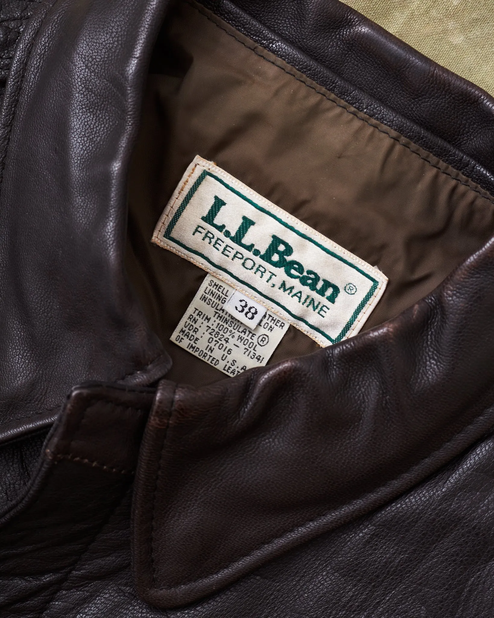 Vintage L.L. Bean A-2 Brown Leather Jacket Thinsulate Insulated Size 38