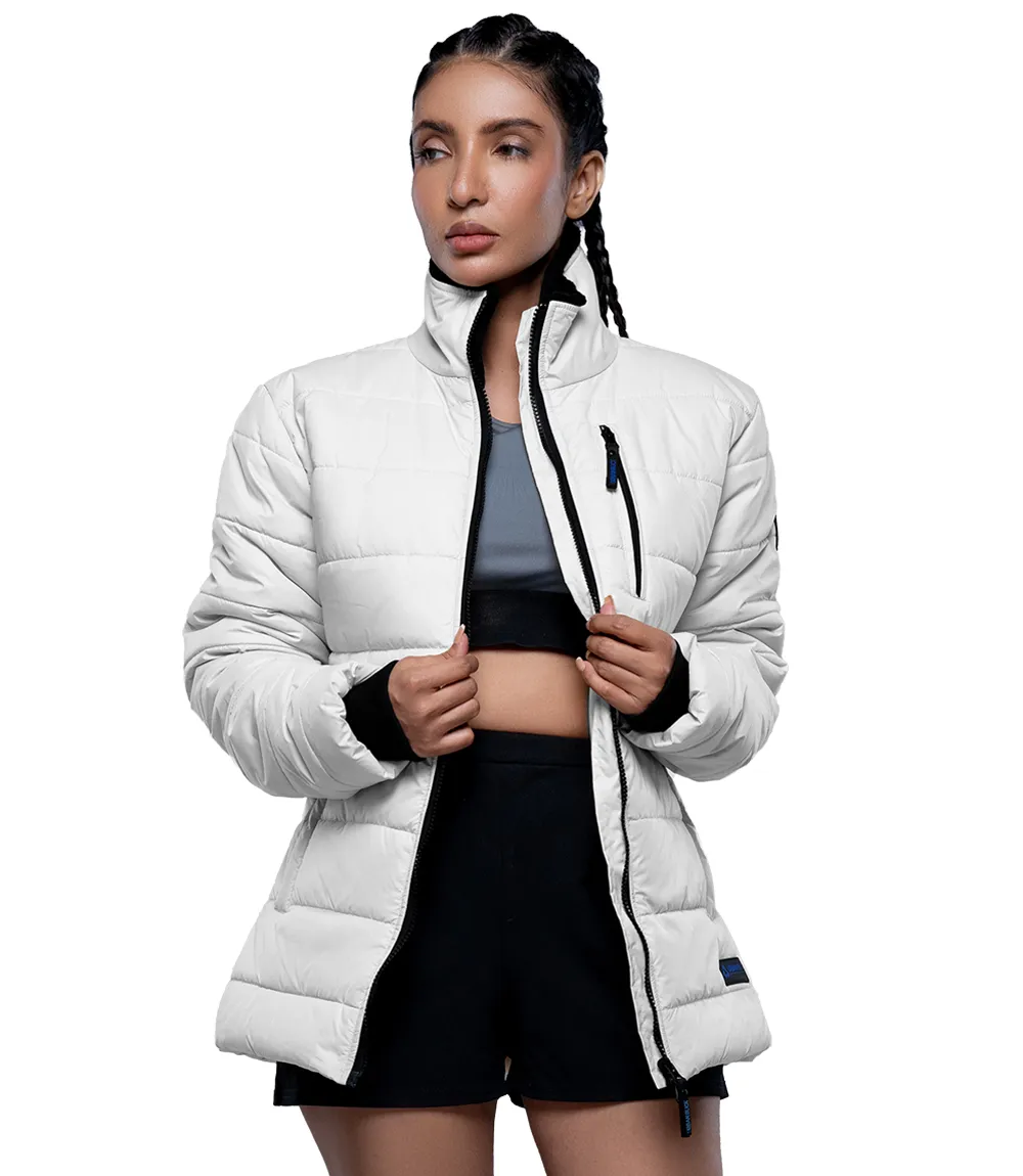 Women's White Puffer Jacket with Fur Collar