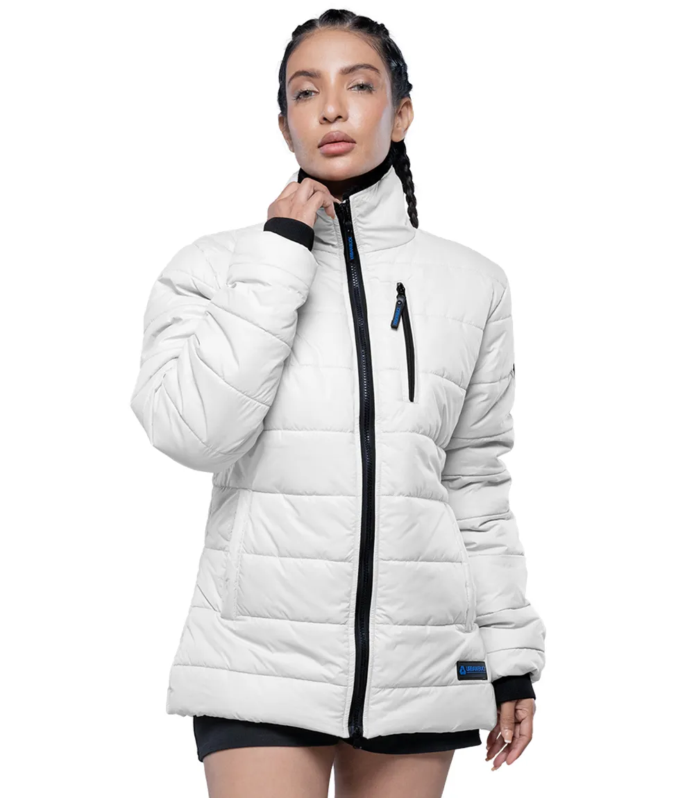 Women's White Puffer Jacket with Fur Collar