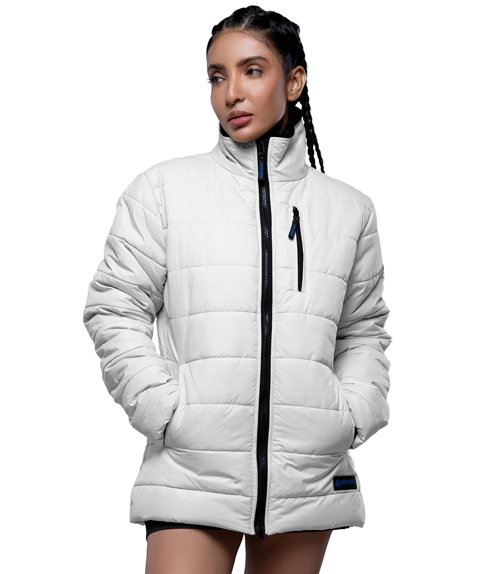 Women's White Puffer Jacket with Fur Collar